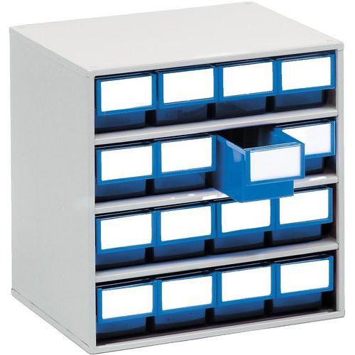 Treston - Armoire de stockage avec 16 tiroirs bleus - Acier gris - 395x400x300 mm - Rangement efficace