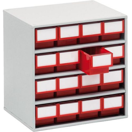 Treston - Bloc de rangement 16 tiroirs - Acier Gris/Rouge - 395x400x300mm - Lean Management