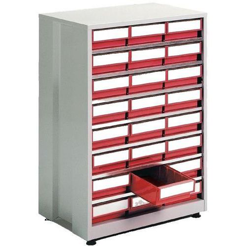Treston - Armoire de stockage haute densité avec 24 tiroirs rouges - Acier Gris Clair - 870x605x410mm - Rangement Organisé