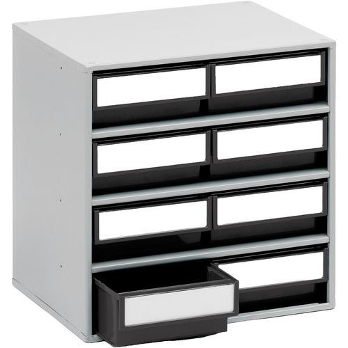 Treston - Blocs de Rangement ESD avec Tiroirs - 8 Bacs Noir - Acier Gris - 395x400x400mm - Lean Management