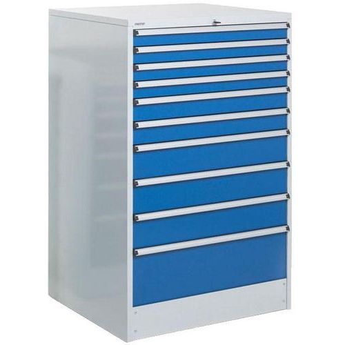 Treston - Blocs avec bas-tiroirs d'atelier - 10 tiroirs bleus - Acier gris - 910x715x1400 mm - Charge 75 kg