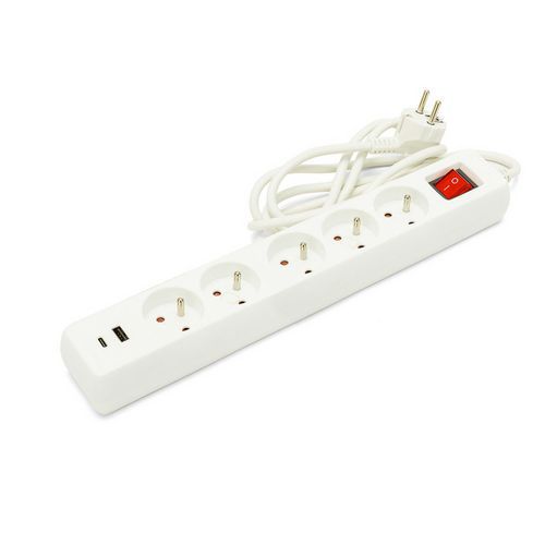 Velamp - Multiprise 5 prises avec Interrupteur et 2 Ports USB 2.1A - Cordon 1.5m - Protection IP20