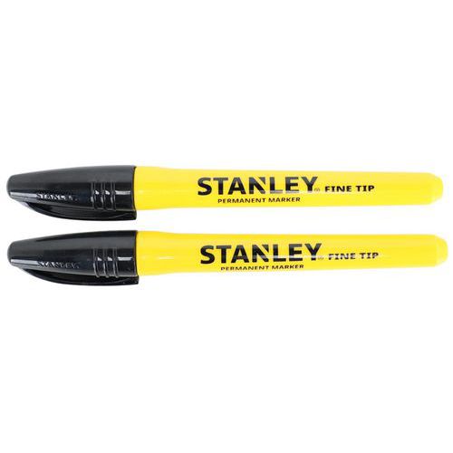 Stanley - Marqueur permanent pointe fine noir (x2) - Idéal pour marquage précis et durable
