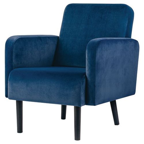 Fauteuil Lisoa Pied Noir Velours Polyester Bleu