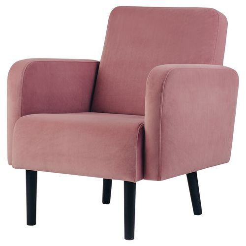 Fauteuil Lisoa Pied Noir Velours Polyester Rose
