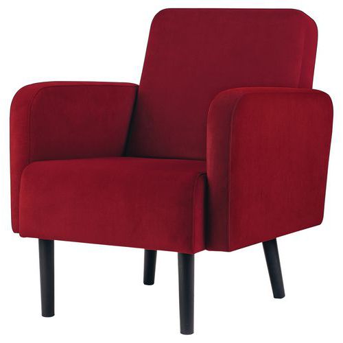 Fauteuil Lisoa Pied Noir Velours Polyester Rouge