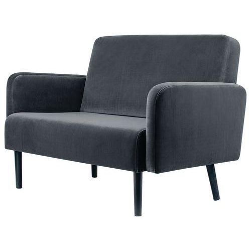 Canape 2 Places Lisoa Pied Noir Velours Polyester Anthracite