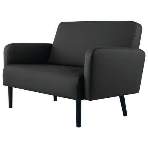 Canapé 2 Places Lisoa Pied Noir Simili Cuir Noir