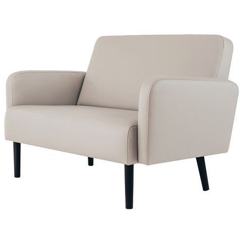 Canapé 3 Places Lisoa Pied Noir Simili Cuir Blanc