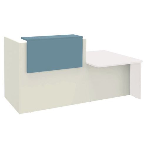 Burocean - Banque d'accueil Ola+module bas L.1.4 m blanc perle/bleu argile - Éco-responsable - 282.5 cm largeur