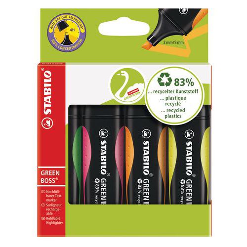 Pochette De 4 Surligneurs Stabilo Greenboss Recyclés