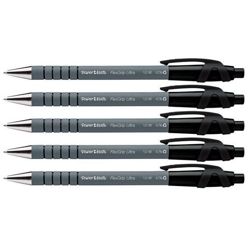 Stylo Bille Papermate Flexigrip Ultra - Pointe 1mm, Encre Noire, Corps Caoutchouc Avec Capuchon