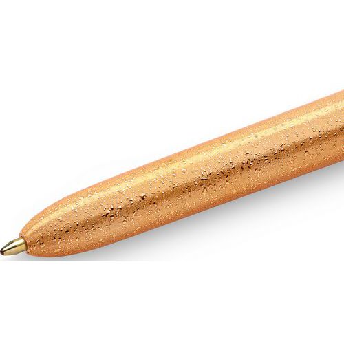 Stylos BIC 4 Couleurs Pointe Moyenne 1.0mm - Pack De 12 - Corps Doré Givré Texturé - Stylo Rétractable Iconique