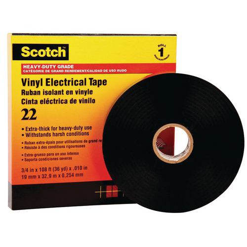3M - Ruban Vinyle Isolant Scotch 22 Noir - 33m x 19mm - Électricité et Bricolage
