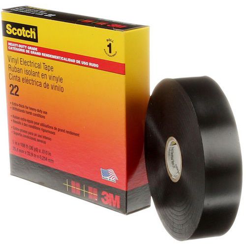3M - Ruban vinyle isolant Scotch 22 Noir - 33m x 25mm - Électricité et Bâtiment