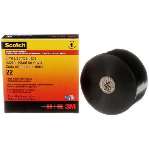 3M - Ruban Vinyle Isolant Scotch 22 Noir - 33m x 50mm - Électricité et Isolation