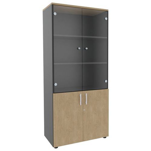 City Biblio 2 P Verre + 2 P Bas+top Finition Chêne/carbone