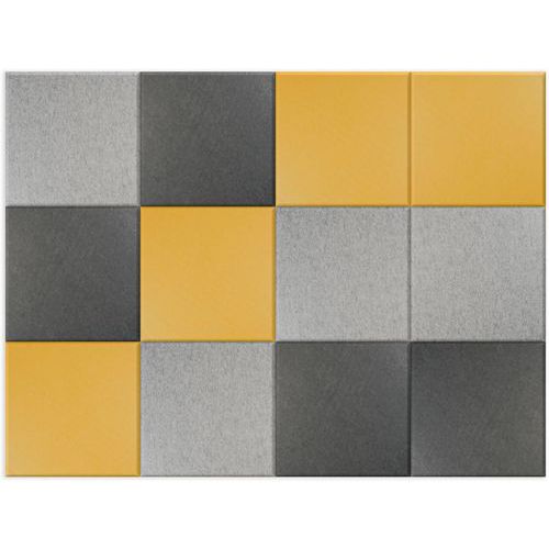 Kit Combiné 12 Dalles Murales En Feutre Pet Acoustique Jaune