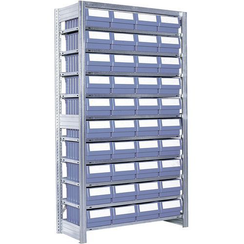 Bito - Rayonnage de stockage vertical Canti-Flex - Travée de départ - 10 tablettes - 40 bacs - Bleu/gris - Charge 500 kg