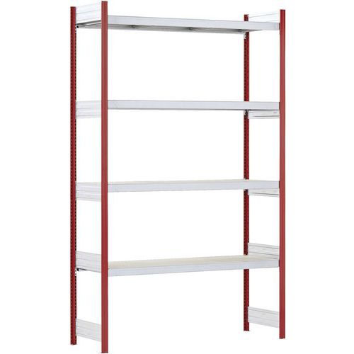 Bito - Rayonnage à tablettes bois exotique - 2.5m H x 1.5m L - 4 niveaux - 350kg/tablette - Galvanisé