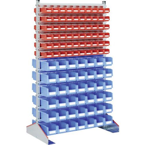 Bito - Rayonnage Fixe Double Face - 204 Bacs - Acier Bleu/Gris - Stockage Efficace