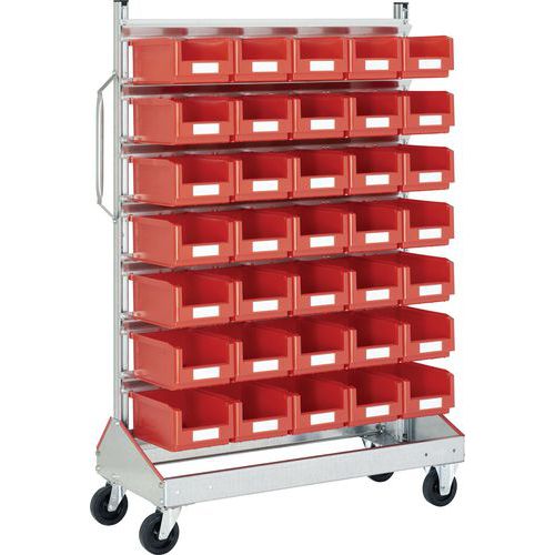 Bito - Rayonnage mobile simple face bleu/gris - 35 bacs SK3521 rouge - Stockage efficace petites pièces