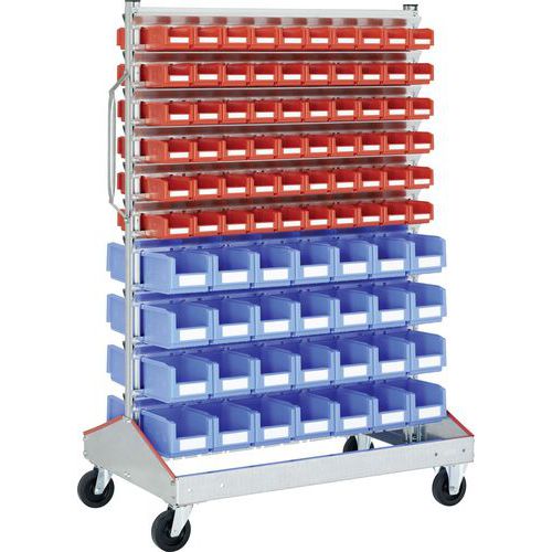 Bito - Rayonnage mobile double face Canti-Flex - 176 bacs - Stockage efficace petites pièces - Bleu/gris