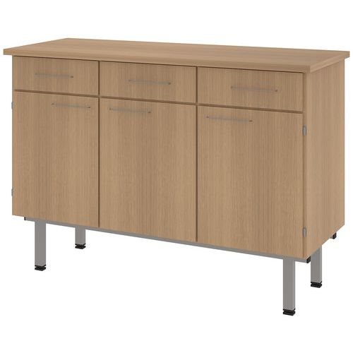 Buffet Viva 3p 3t Sans Serrure - Hêtre Naturel Sorano/gris Argent