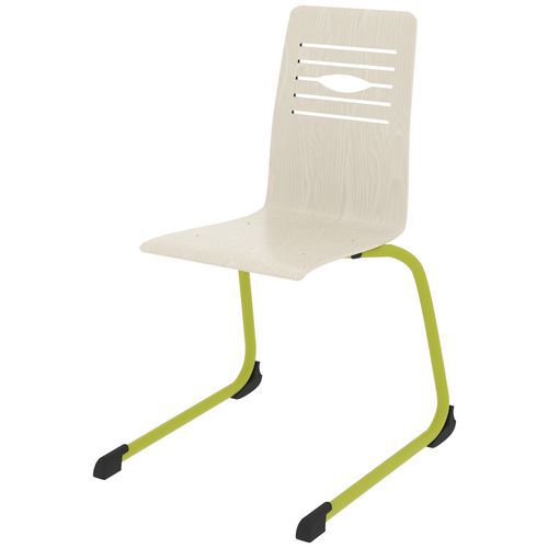 Chaise Coque Yoga Piètement Luge Acier - Blanc Pastel/vert Granny