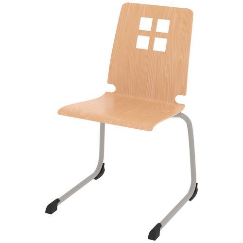 Chaise Coque Damier Piètement Luge Acier - Hêtre Naturel/gris Argent