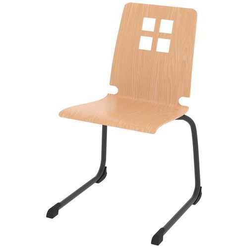 Chaise Coque Damier Piètement Luge Acier - Hêtre Naturel/carbone