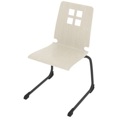 Chaise Coque Damier Piètement Luge Acier - Blanc Pastel/carbone