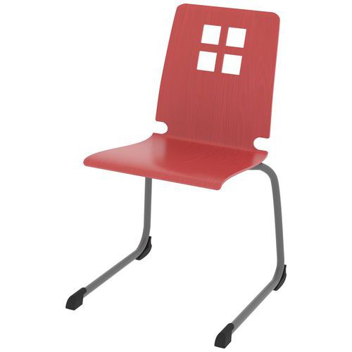 Chaise Coque Damier Piètement Luge Acier - Rouge Chinois/gris Argent