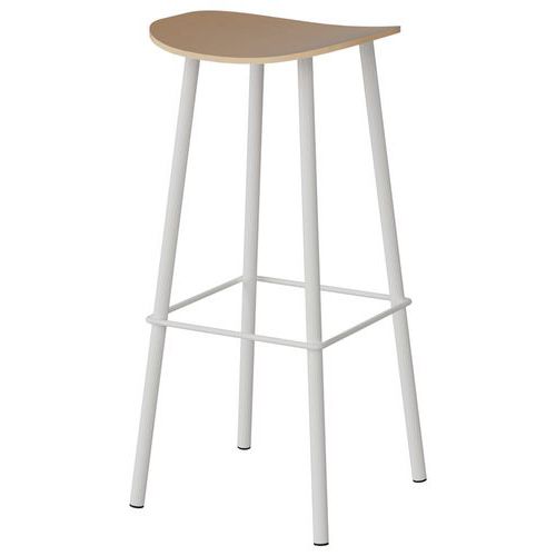 Tabouret Malibu Assise Hêtre Piètement Acier Blanc 9016