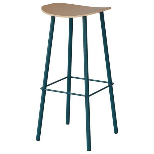 Tabouret Malibu Assise Hêtre Piètement Acier Bleu 5025