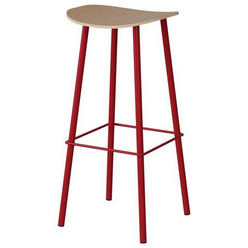 Tabouret Malibu Assise Hêtre Piètement Acier Rouge 3020