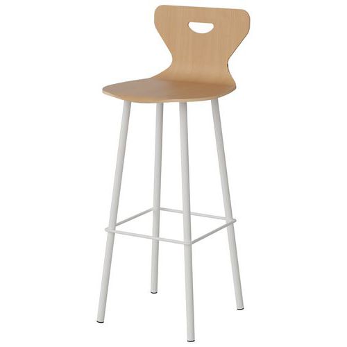 Tabouret Malibu Coque Hêtre Piètement Acier Blanc 9016