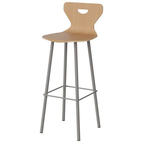 Tabouret Malibu Coque Hêtre Piètement Acier Gris 9006