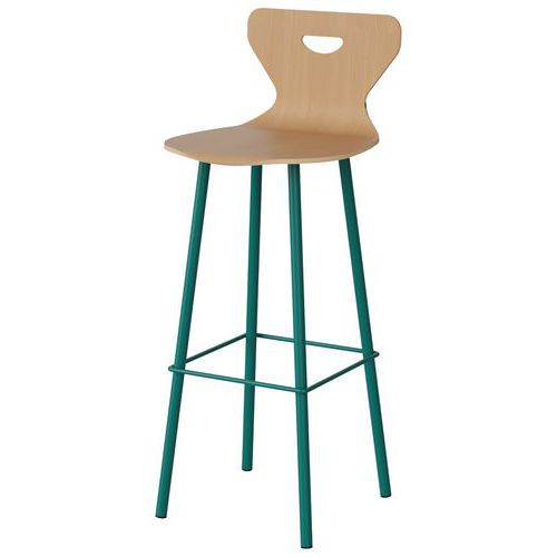 Tabouret Malibu Coque Hêtre Piètement Acier Bleu 5018