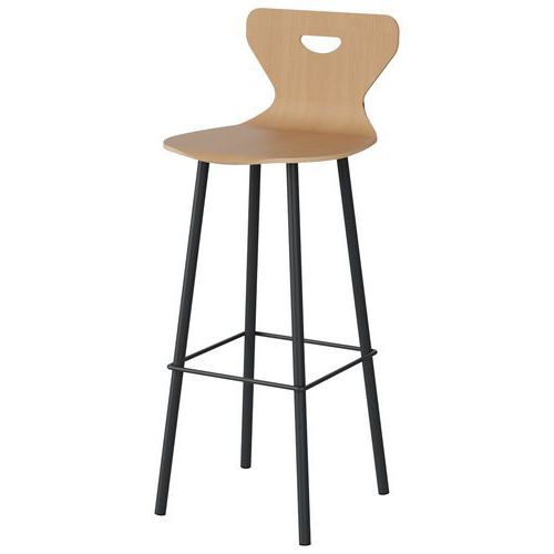 Tabouret Malibu Coque Hêtre Piètement Acier Gris 7016