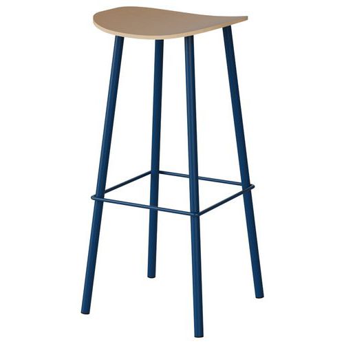 Tabouret Malibu Assise Hêtre Piètement Alu Bleu 5005