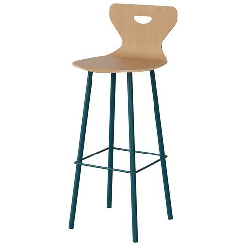 Tabouret Malibu Coque Hêtre Piètement Alu Bleu 5025