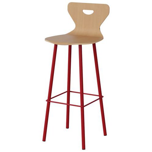 Tabouret Malibu Coque Hêtre Piètement Alu Rouge 3020