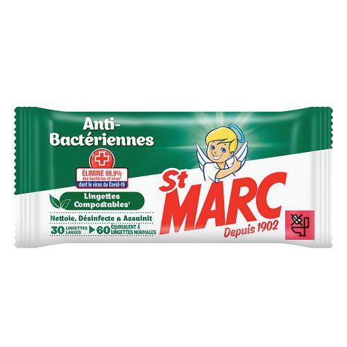 Lingettes Antibactériennes Compostables St Marc