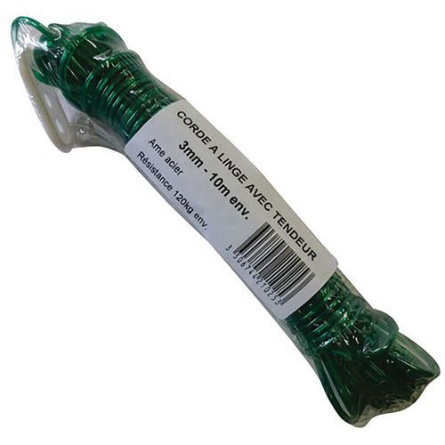 Corde à linge 3mm x 10m Acier Vert - Polyesteruréthane Résistant - Idéal pour l'extérieur