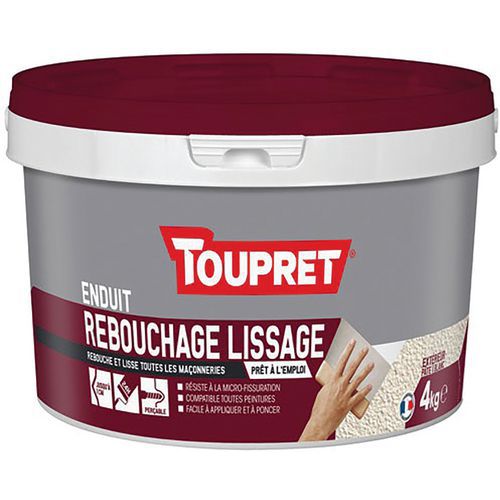 Enduit de rebouchage et lissage extérieur pâte 4kg blanc - Idéal pour maçonnerie extérieure - Séchage rapide