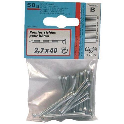 Pointe Striée Béton Acier Trempé 2.7x40mm 50g