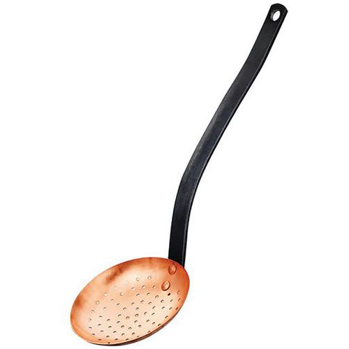 Ecumoire Cuivre Massif Manche Acier Plat D.11cm L.32cm