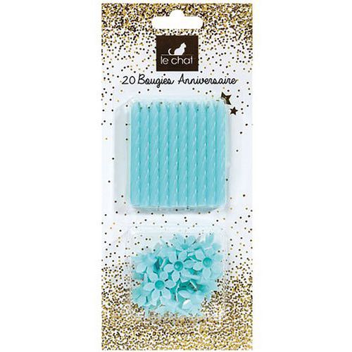 Bougie Anniversaire X 20 + Supports Bleu