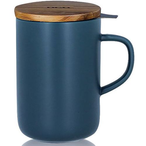 Tisanière Grès 475 Ml Bleu Avec Couvercle Bois